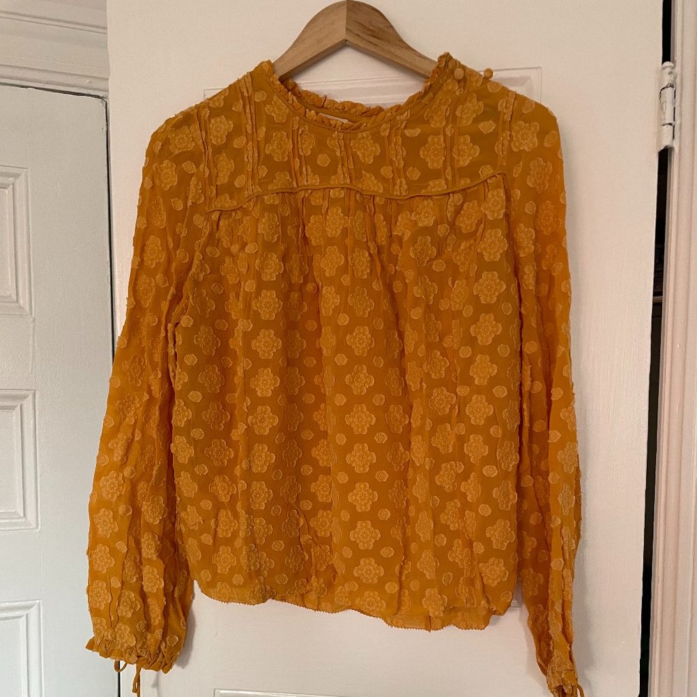 Aritzia Wilfred yellow floral silk Lourdes blouse